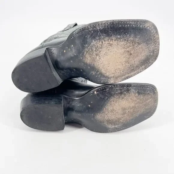 Lucchese Women’s 6 Black Leather Turquoise Stitching Square Toe Western Boots - Picture 11 of 11